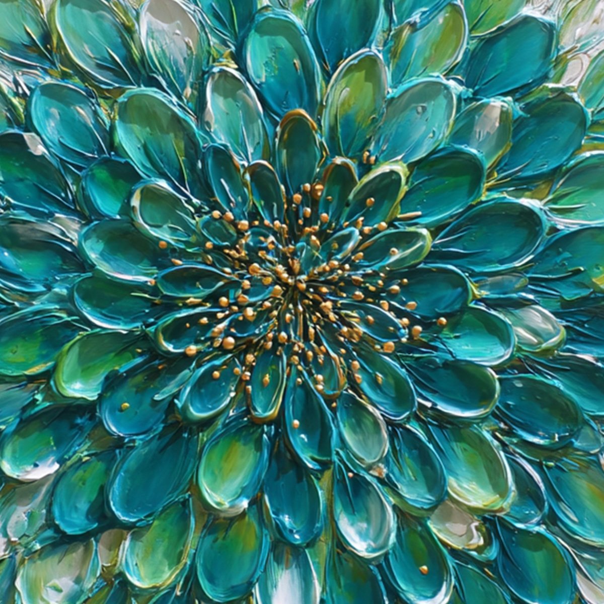 AQUA BLOOM: Textured Impasto Floral Oil Painting