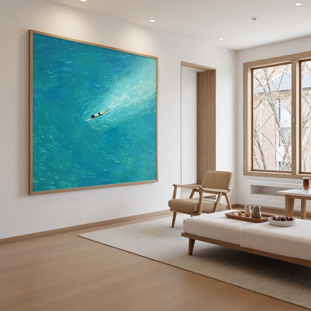 AQUA SOLITUDE: Minimalist Ocean Scene Oil Painting