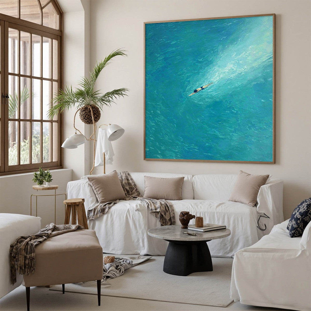 AQUA SOLITUDE: Minimalist Ocean Scene Oil Painting