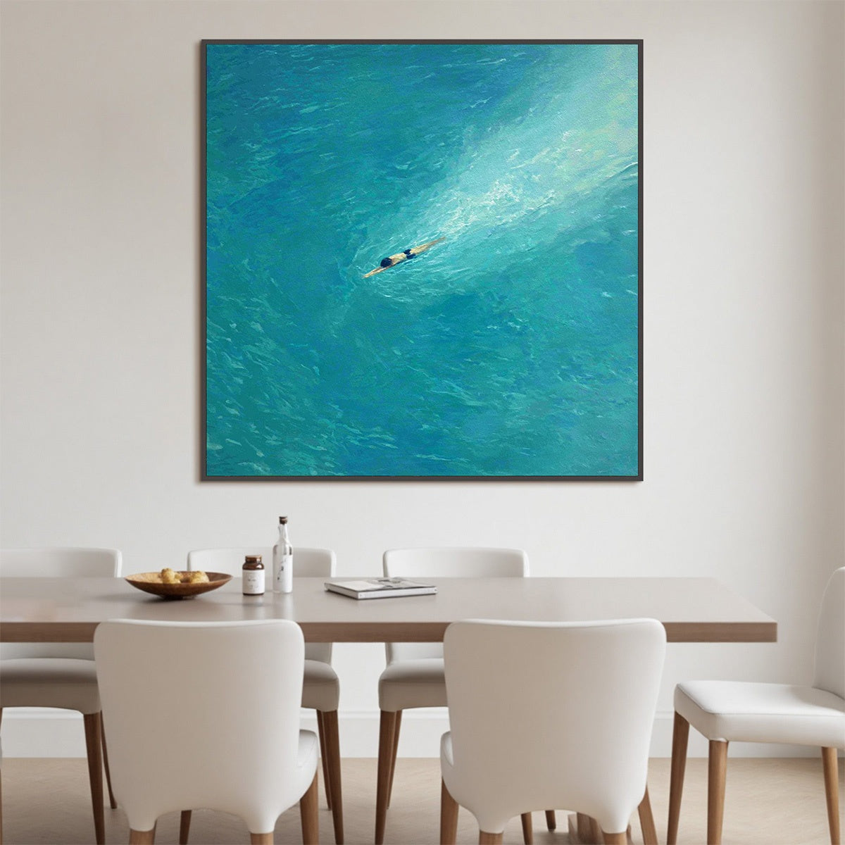 AQUA SOLITUDE: Minimalist Ocean Scene Oil Painting