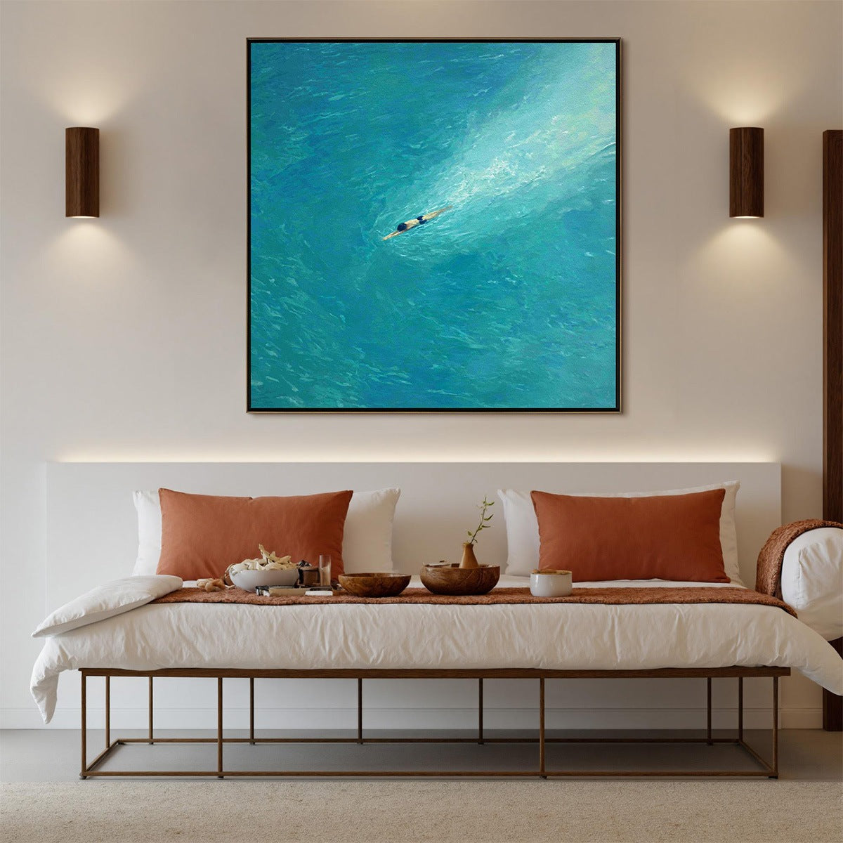 AQUA SOLITUDE: Minimalist Ocean Scene Oil Painting