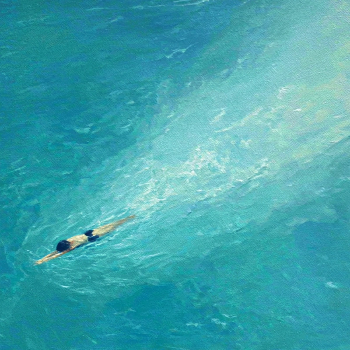 AQUA SOLITUDE: Minimalist Ocean Scene Oil Painting
