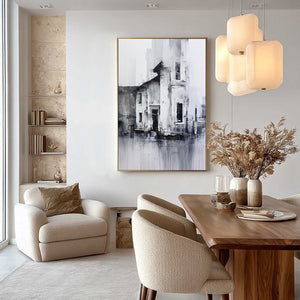 ARCHITECTURAL ECHO: Monochrome Abstract Cityscape Painting