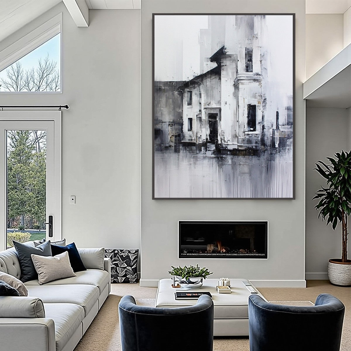 ARCHITECTURAL ECHO: Monochrome Abstract Cityscape Painting