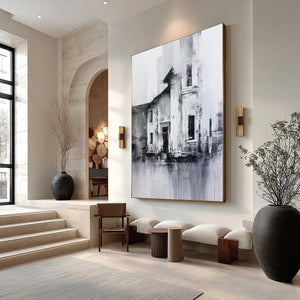 ARCHITECTURAL ECHO: Monochrome Abstract Cityscape Painting