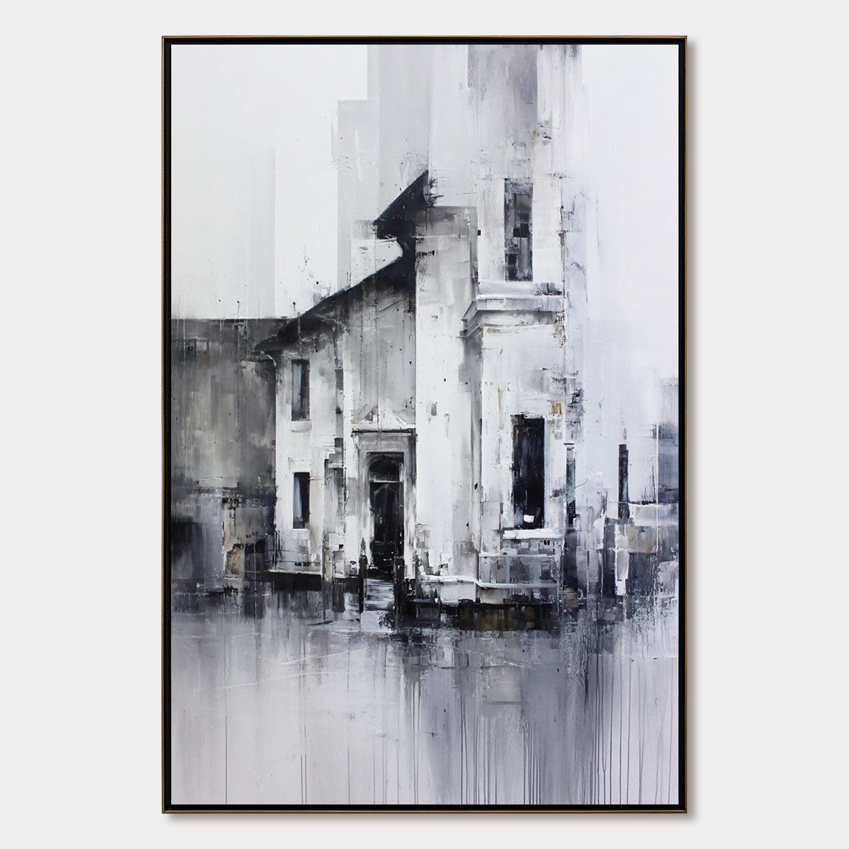 ARCHITECTURAL ECHO: Monochrome Abstract Cityscape Painting