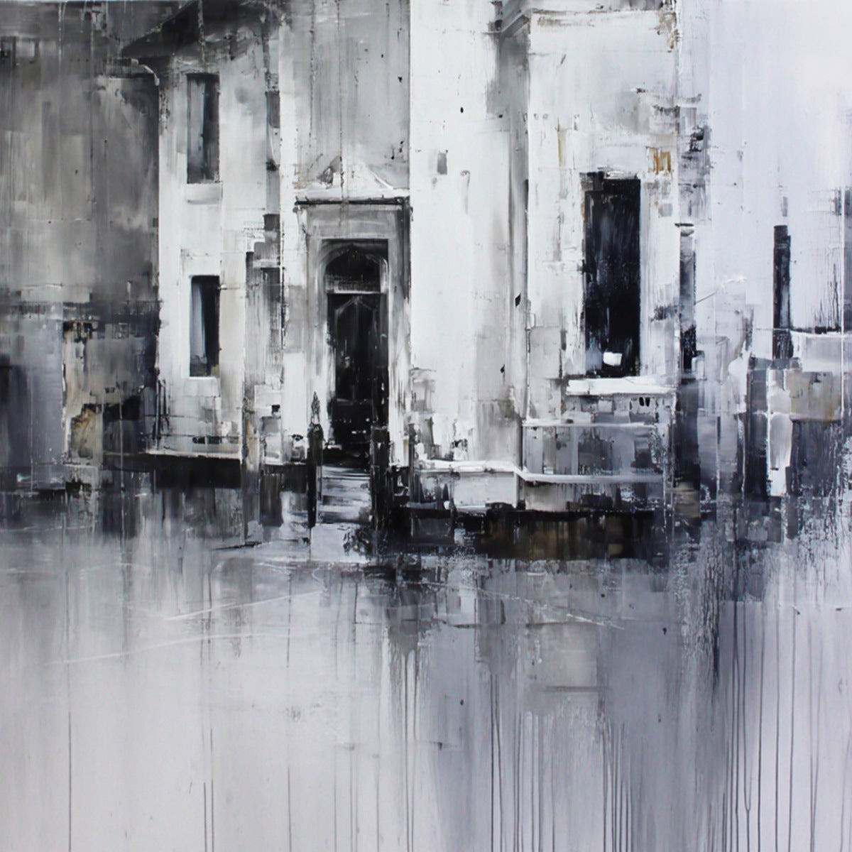 ARCHITECTURAL ECHO: Monochrome Abstract Cityscape Painting