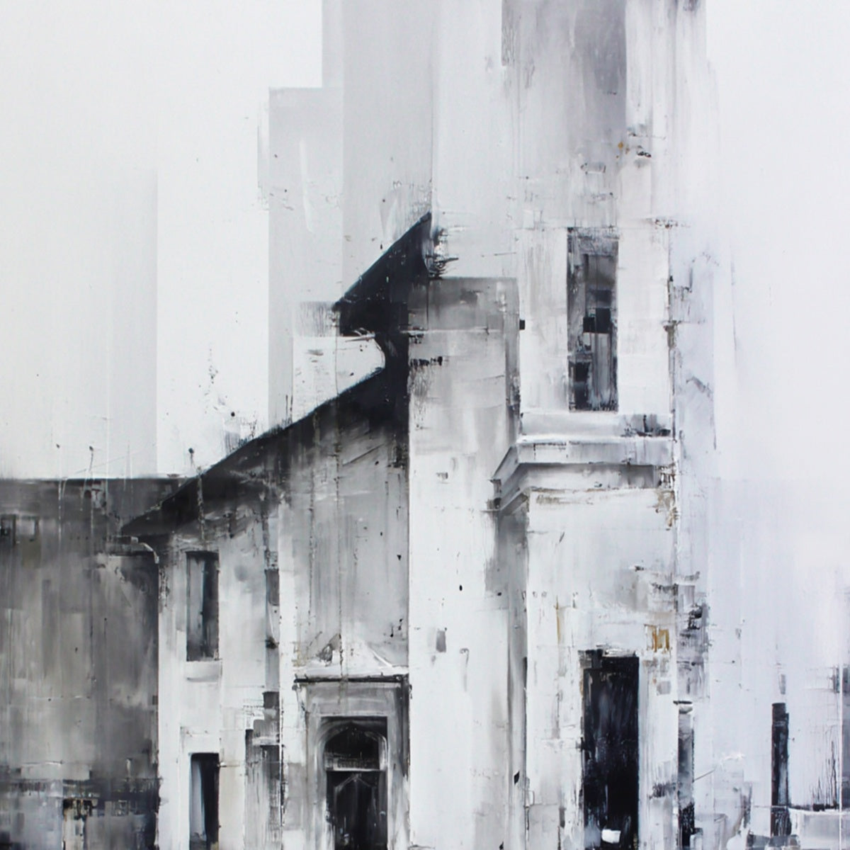 ARCHITECTURAL ECHO: Monochrome Abstract Cityscape Painting