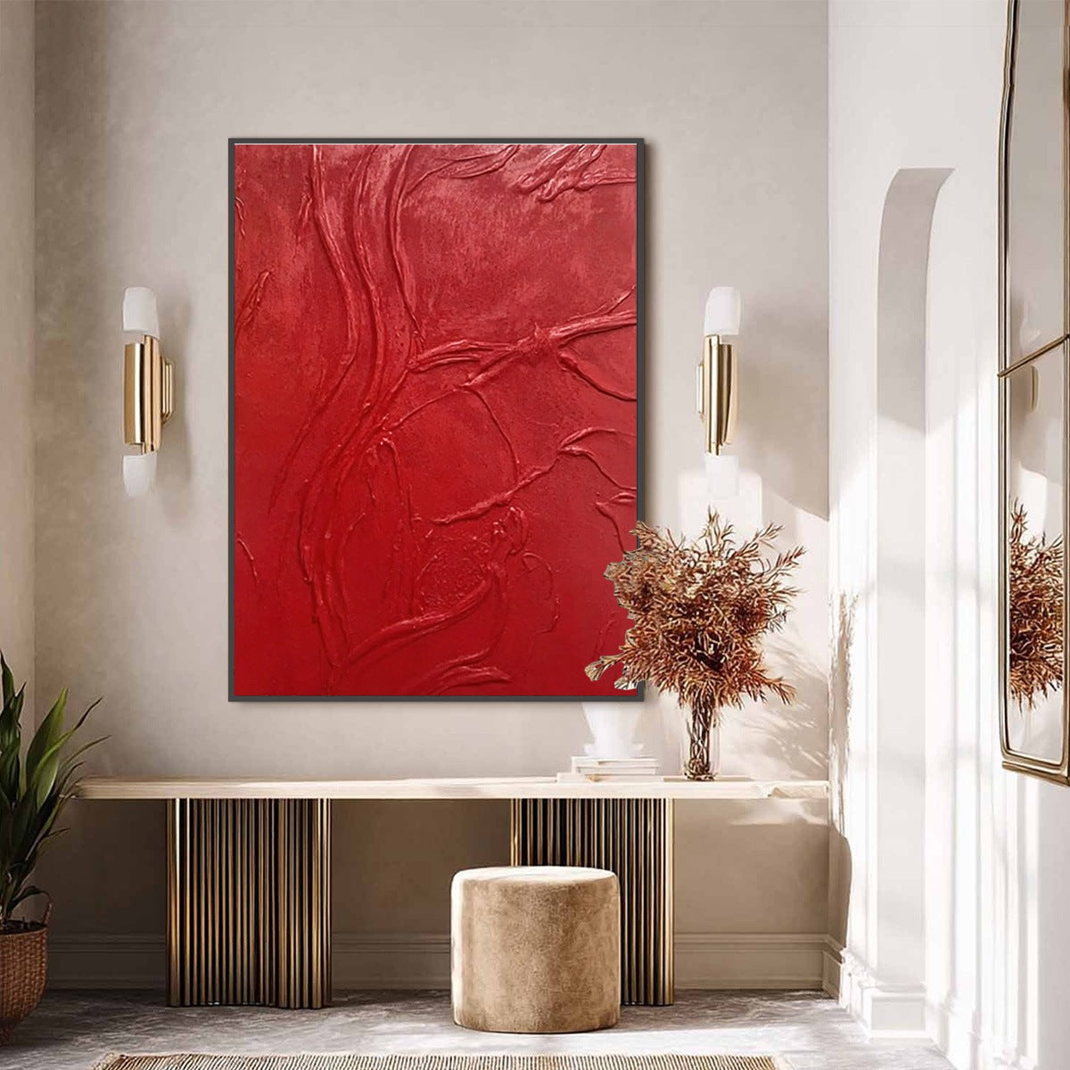 ARDOR: Bold Red Textured Abstract Impasto Wall Art