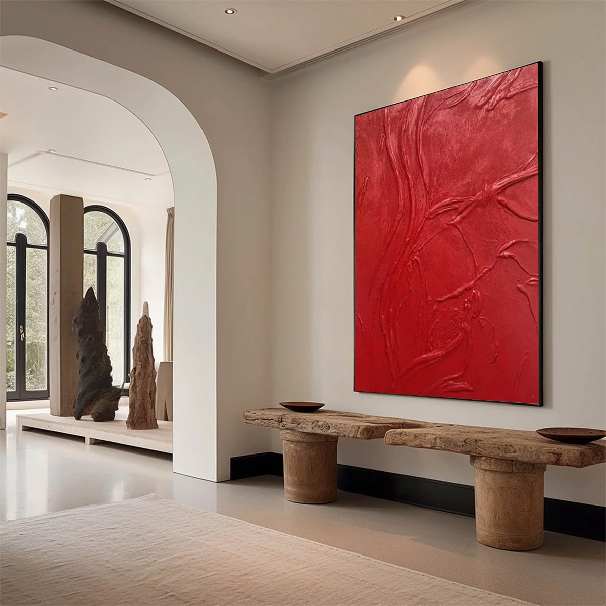 ARDOR: Bold Red Textured Abstract Impasto Wall Art
