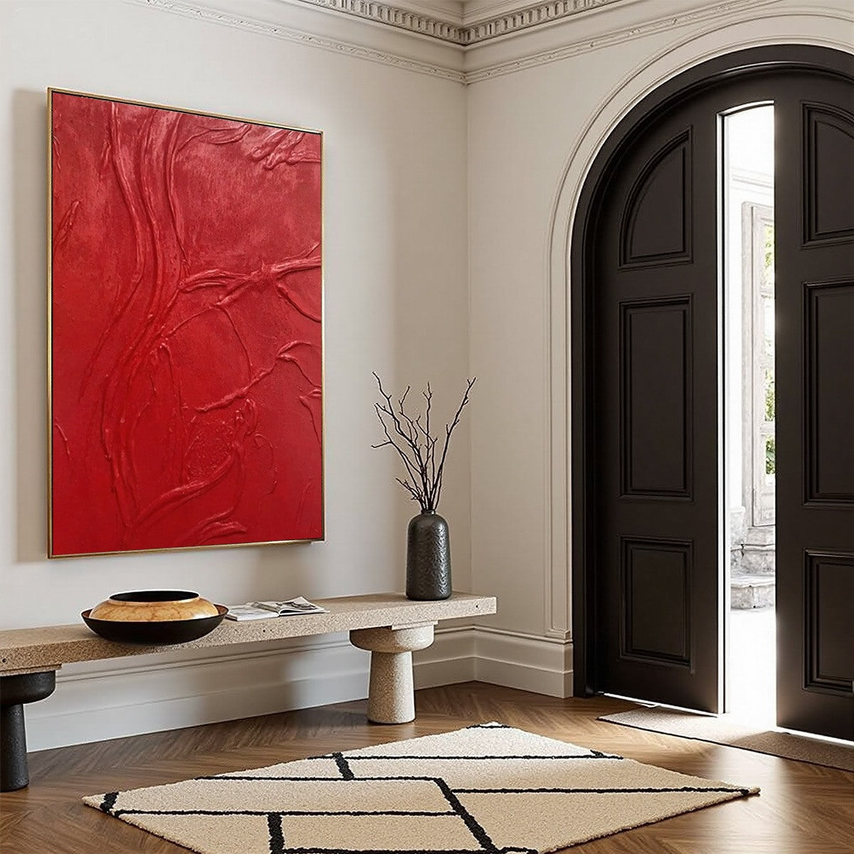 ARDOR: Bold Red Textured Abstract Impasto Wall Art