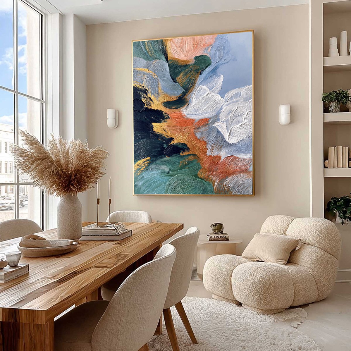 ASCENSION original impasto abstract painting with gold accents.