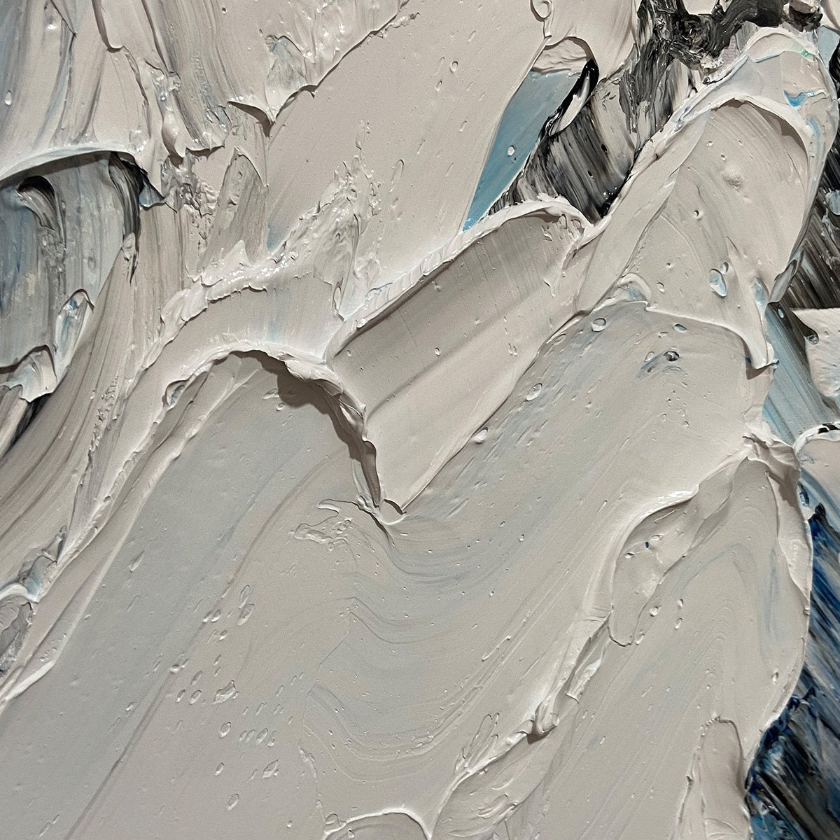 Textured Impasto Mountain Landscape Painting with Skiers