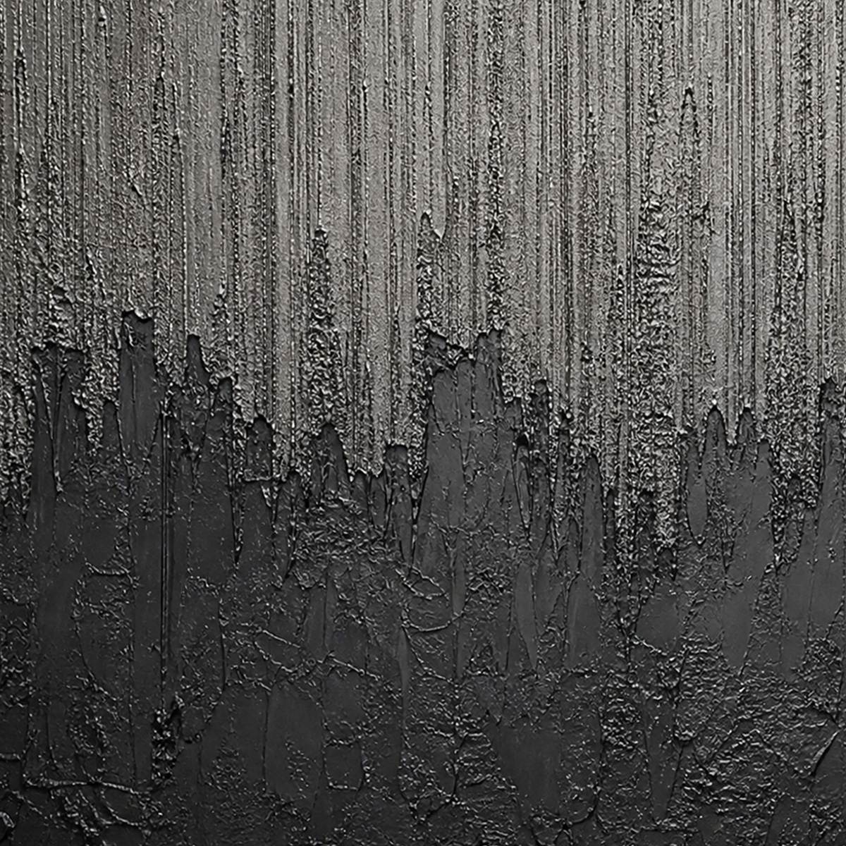 ASHEN CASCADE: Large Textured Black and Grey Abstract Wall Art