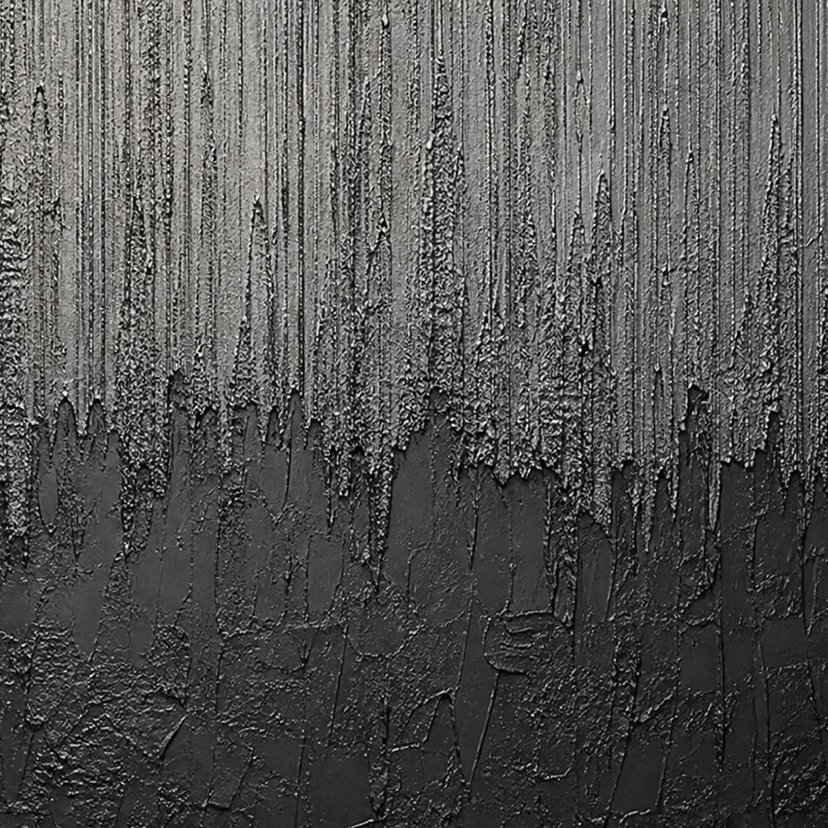 ASHEN CASCADE: Large Textured Black and Grey Abstract Wall Art