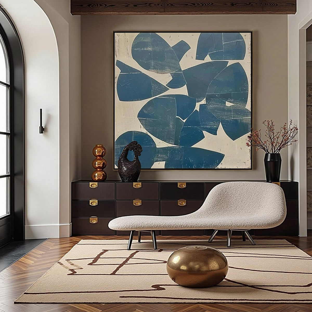 ASSEMBLAGE: Minimalist Blue and Beige Abstract Painting