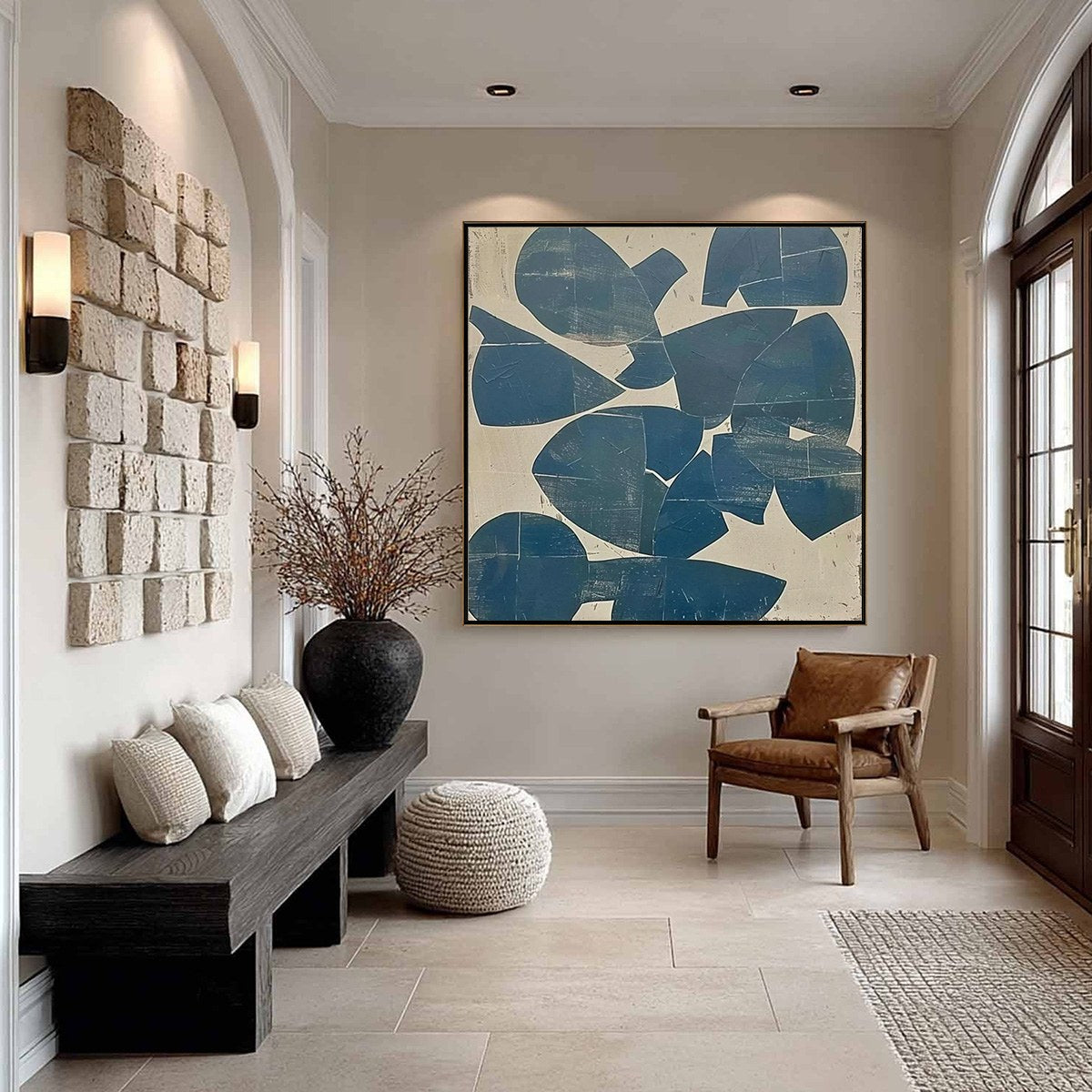 ASSEMBLAGE: Minimalist Blue and Beige Abstract Painting