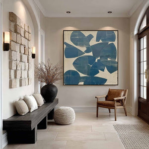 ASSEMBLAGE: Minimalist Blue and Beige Abstract Painting