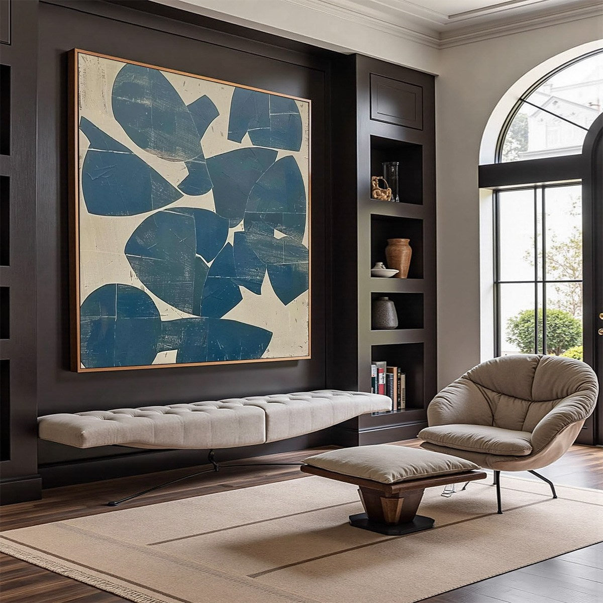 ASSEMBLAGE: Minimalist Blue and Beige Abstract Painting