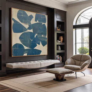 ASSEMBLAGE: Minimalist Blue and Beige Abstract Painting