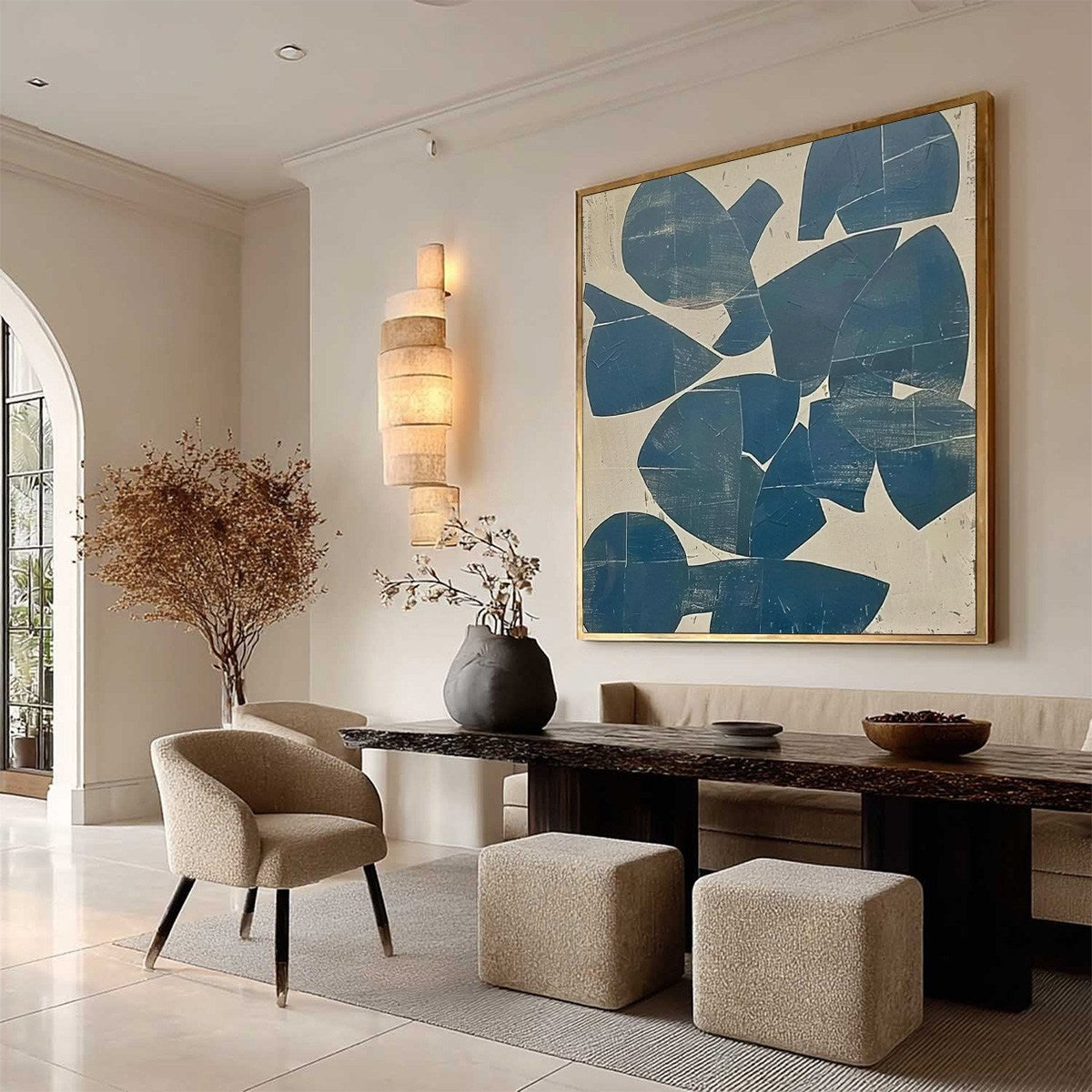 ASSEMBLAGE: Minimalist Blue and Beige Abstract Painting