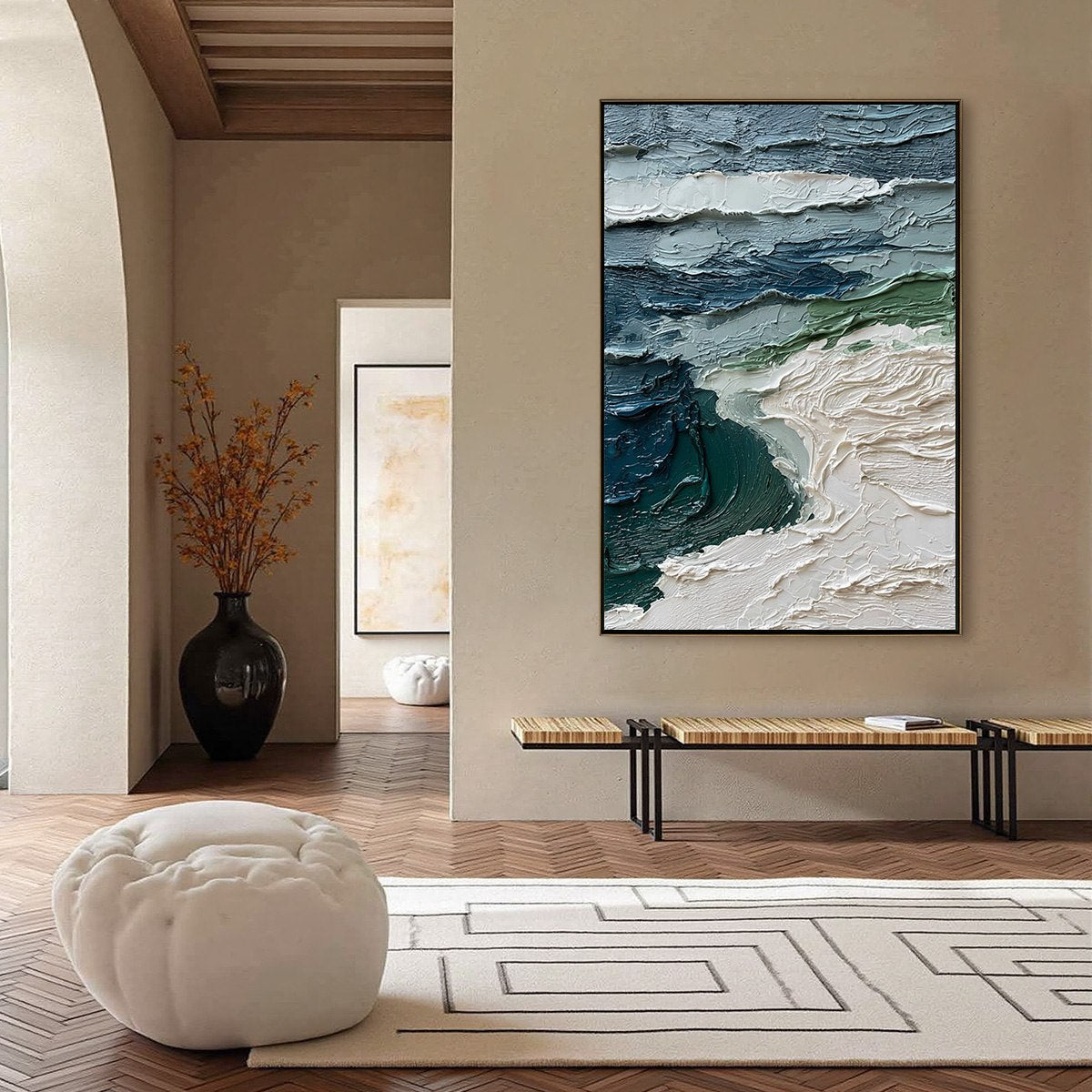 ATLANTIC CREST: Textured Wabi Sabi Seascape Impasto Oil Painting