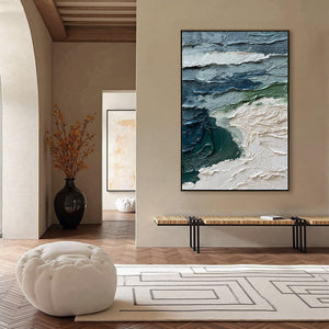 ATLANTIC CREST: Textured Wabi Sabi Seascape Impasto Oil Painting