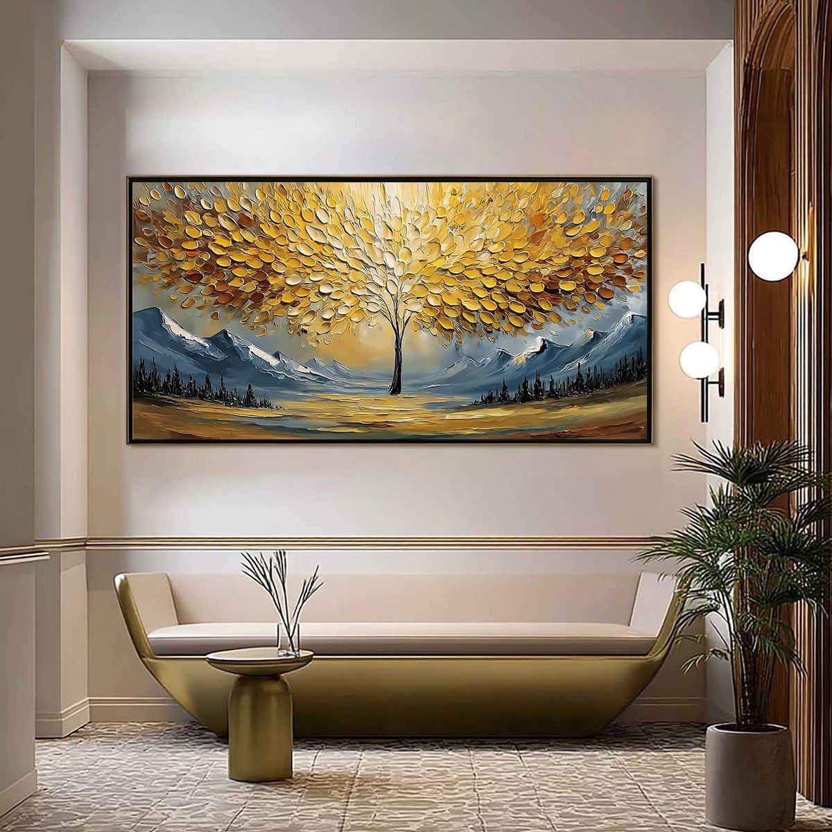 AURA OF GOLD: Textured Golden Tree of Life Landscape Painting