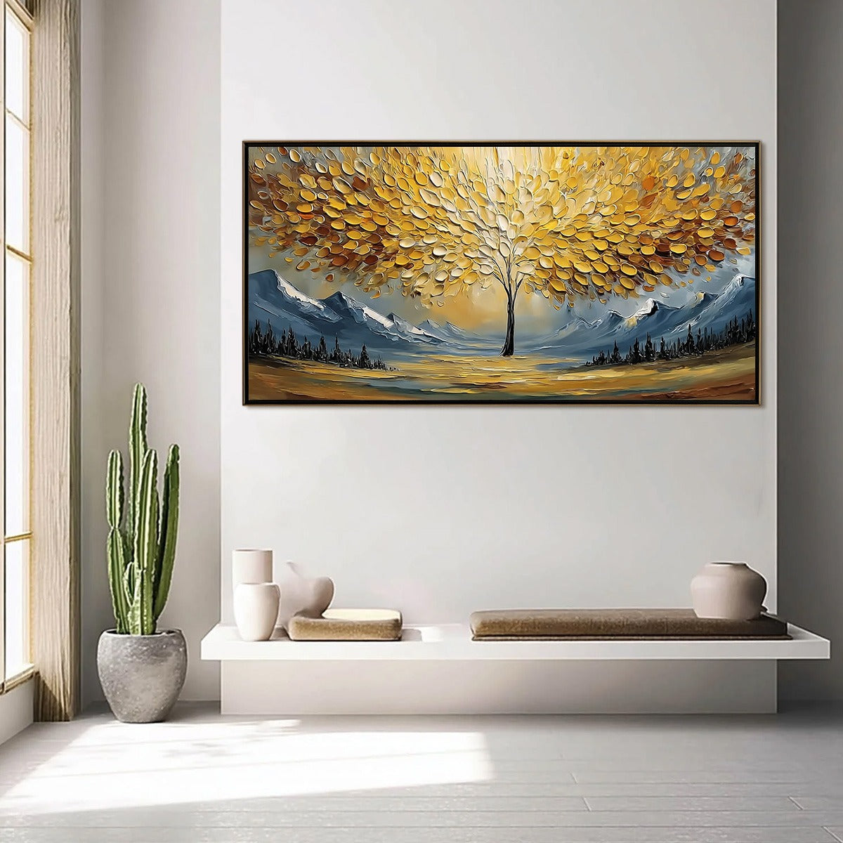 AURA OF GOLD: Textured Golden Tree of Life Landscape Painting