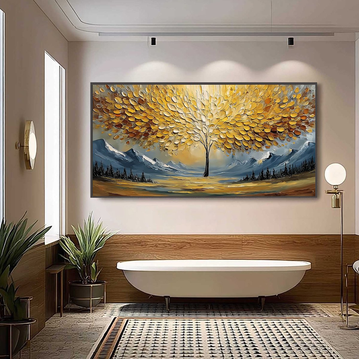 AURA OF GOLD: Textured Golden Tree of Life Landscape Painting
