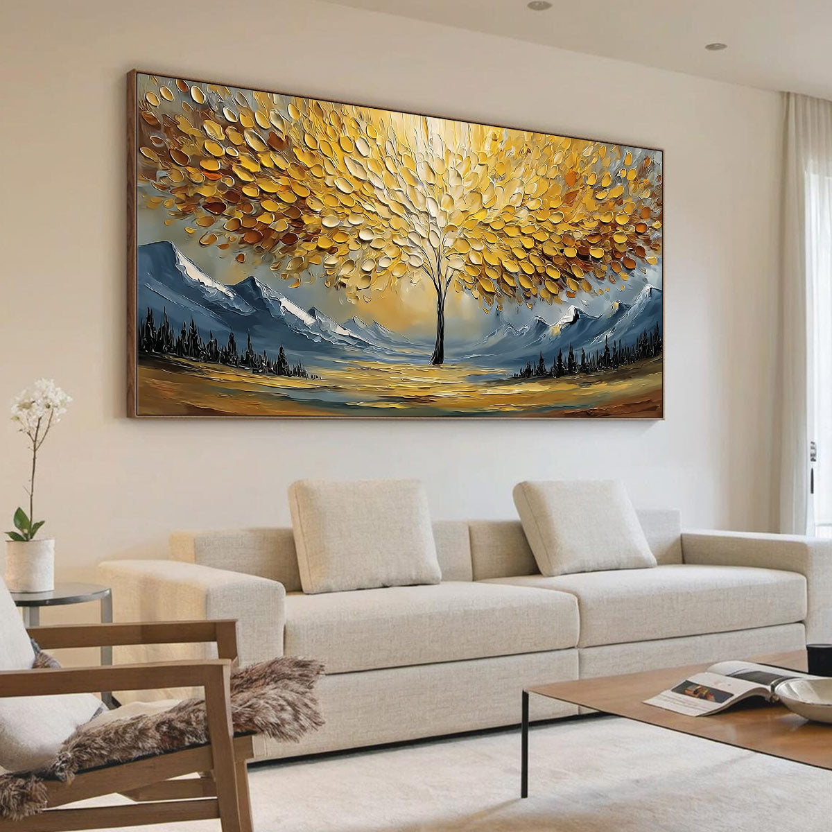 AURA OF GOLD: Textured Golden Tree of Life Landscape Painting