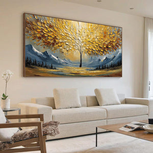 AURA OF GOLD: Textured Golden Tree of Life Landscape Painting