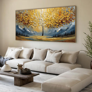 AURA OF GOLD: Textured Golden Tree of Life Landscape Painting