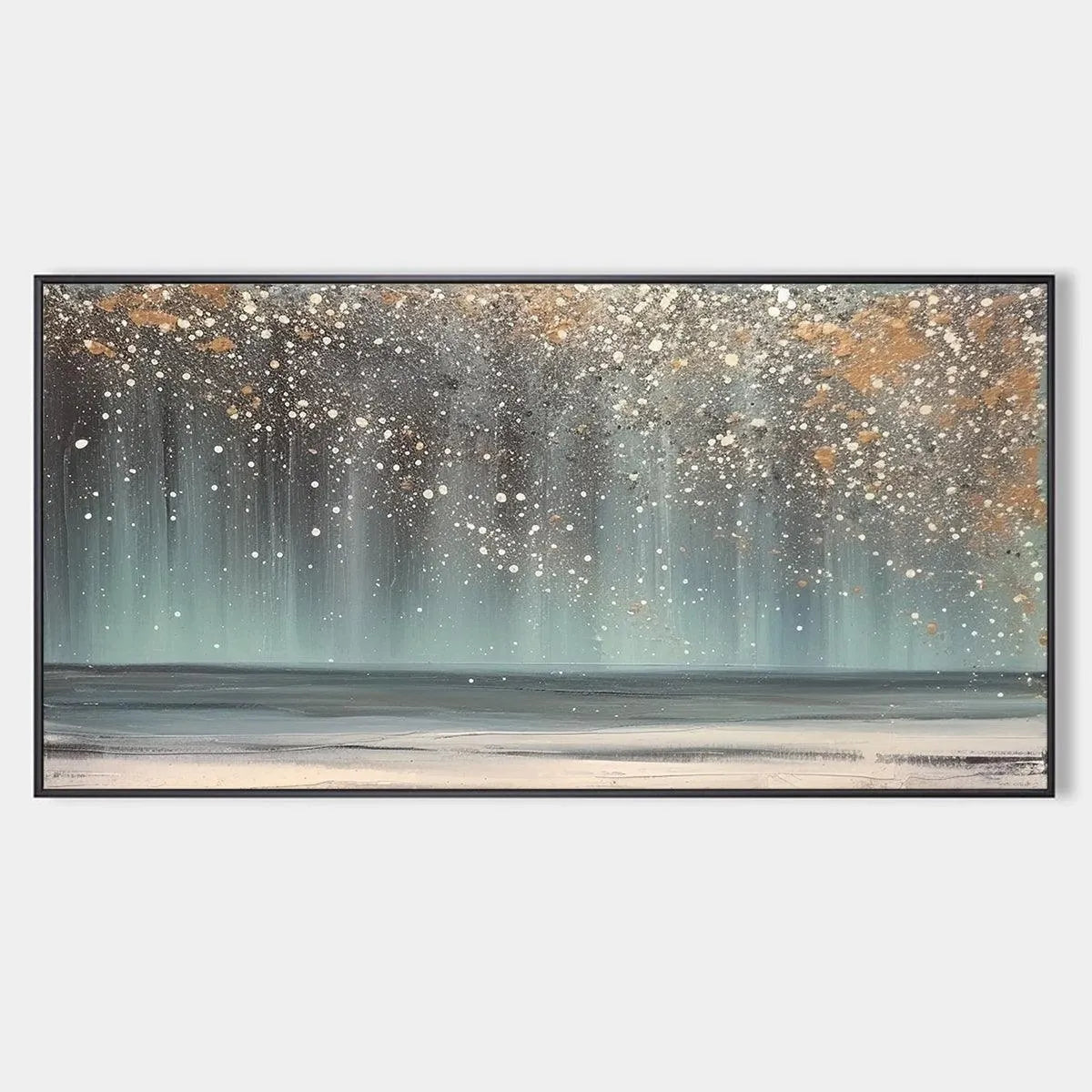 Textured Abstract Ocean Painting with Gold Accents