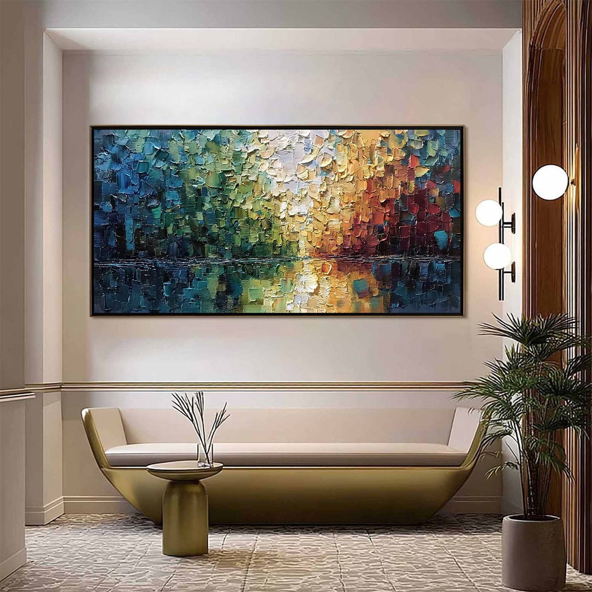 AURORA'S REFLECTION: Heavily Textured Abstract Impasto Landscape Painting