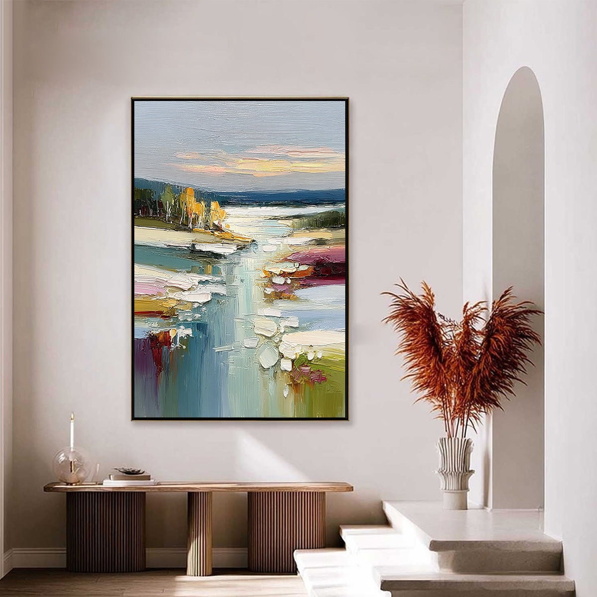 AUTUMN REFLECTIONS: Textured Abstract River Landscape Painting