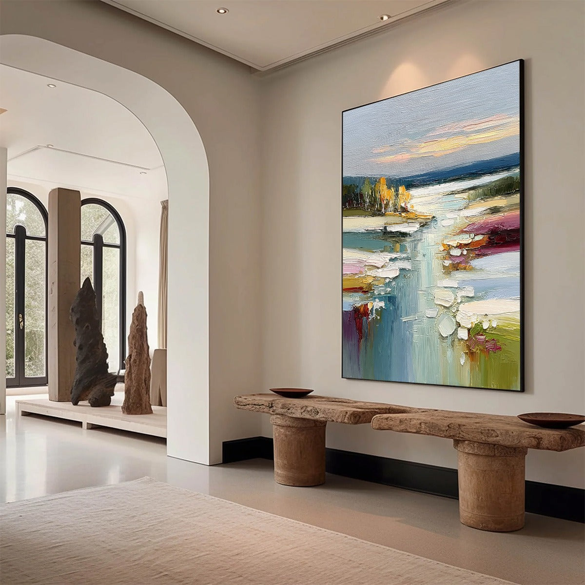 AUTUMN REFLECTIONS: Textured Abstract River Landscape Painting