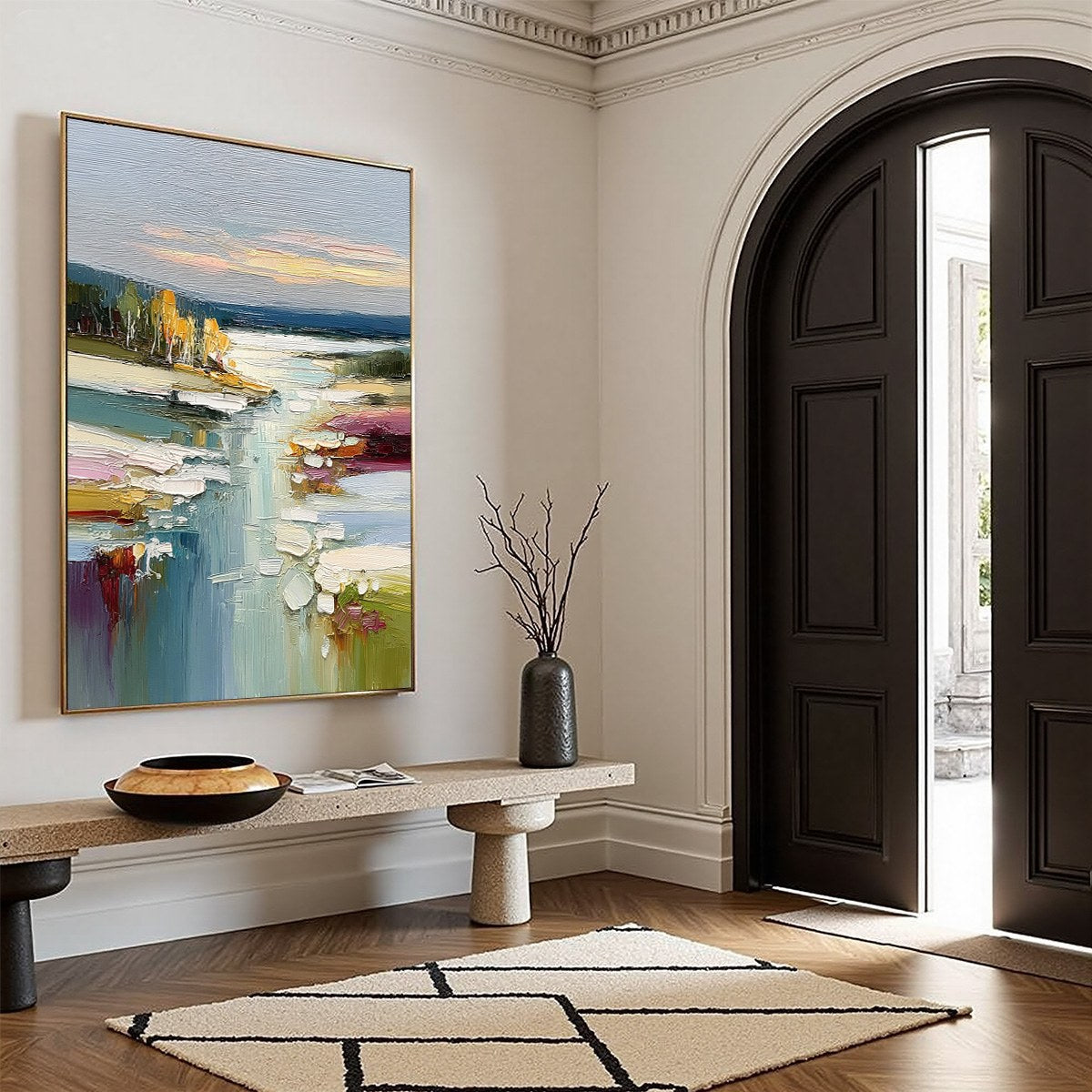 AUTUMN REFLECTIONS: Textured Abstract River Landscape Painting