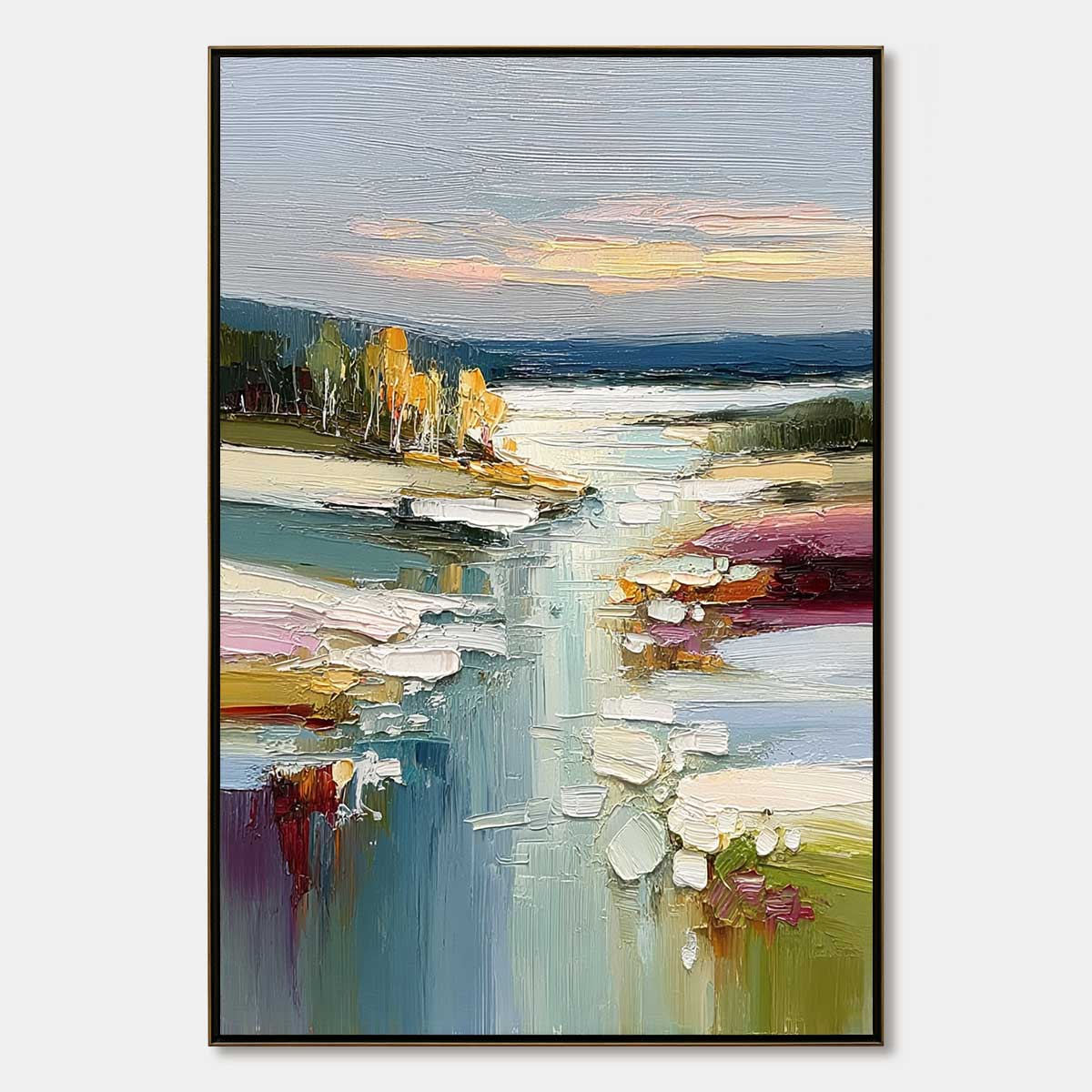 AUTUMN REFLECTIONS: Textured Abstract River Landscape Painting