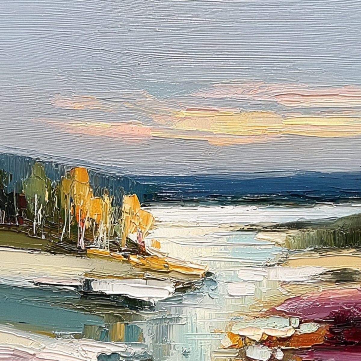 AUTUMN REFLECTIONS: Textured Abstract River Landscape Painting