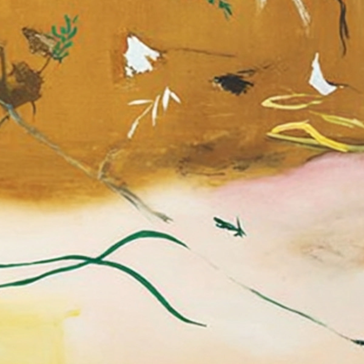 Autumn Whisper original abstract painting: earthy ochre, green, minimalist wall art.