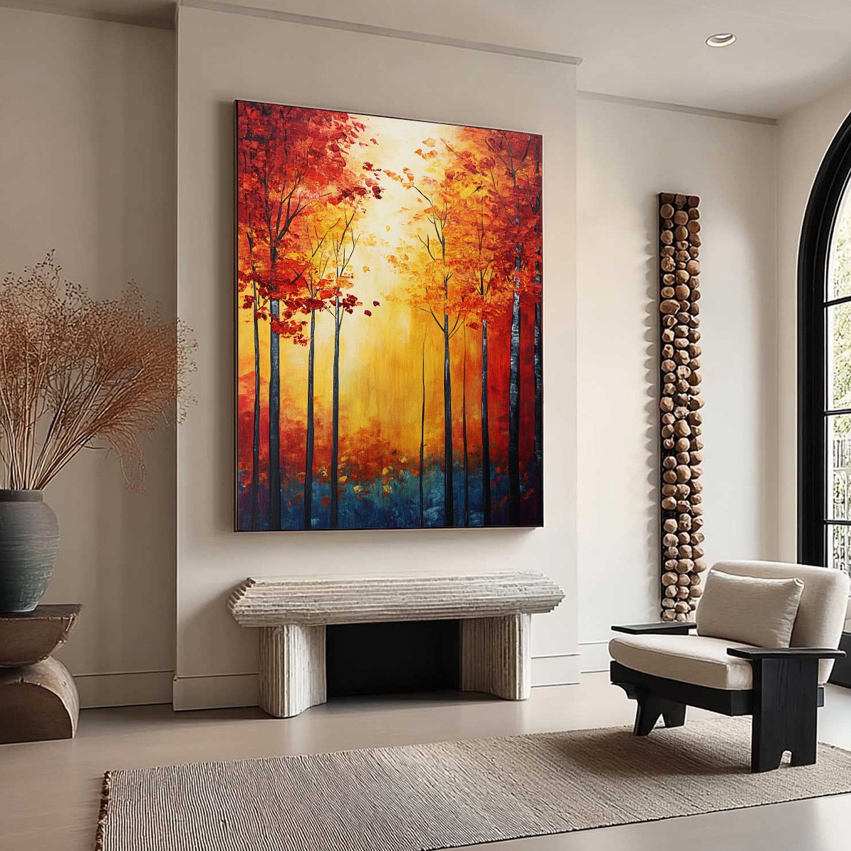 AUTUMN GLOW: Textured Abstract Forest Oil Painting
