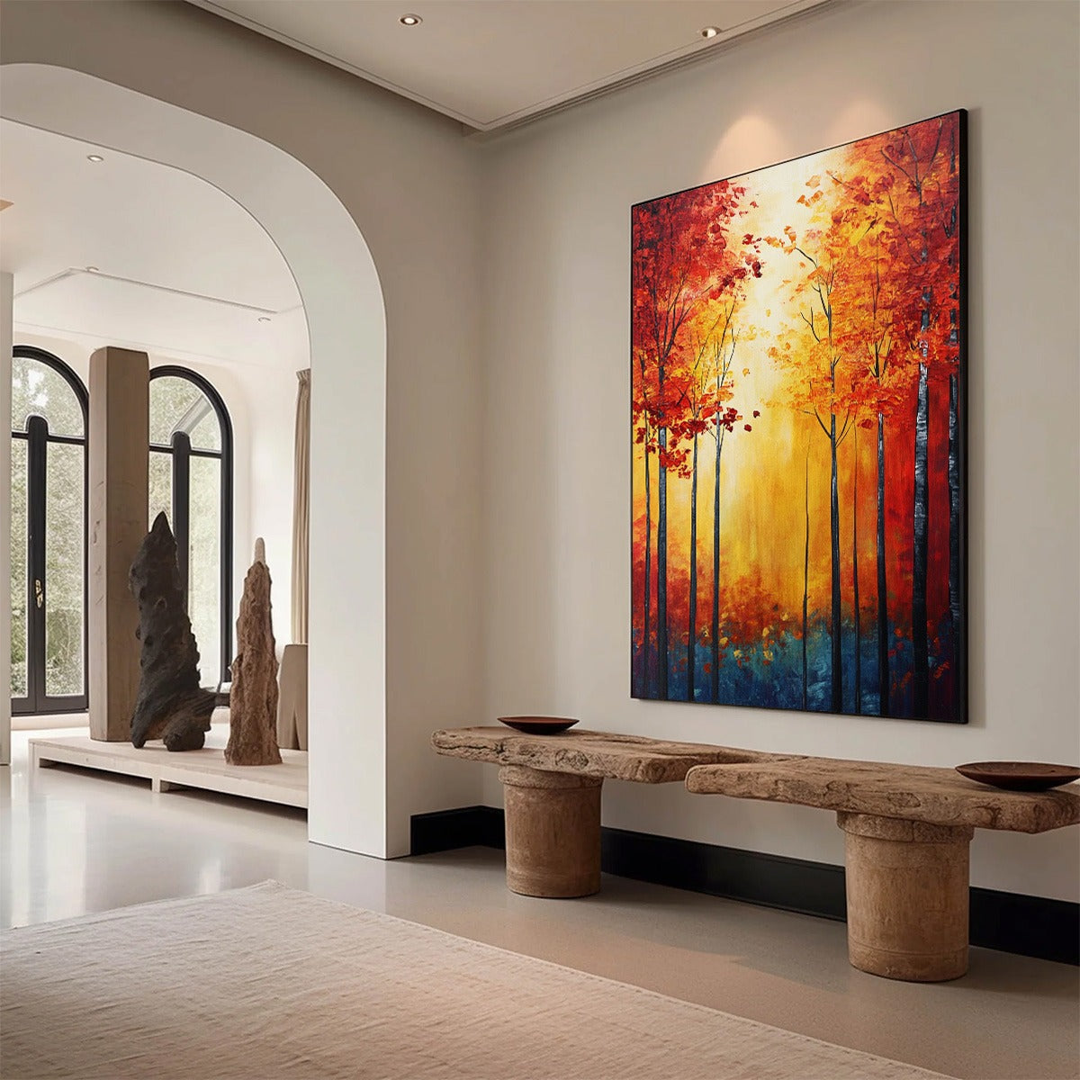 AUTUMN GLOW: Textured Abstract Forest Oil Painting