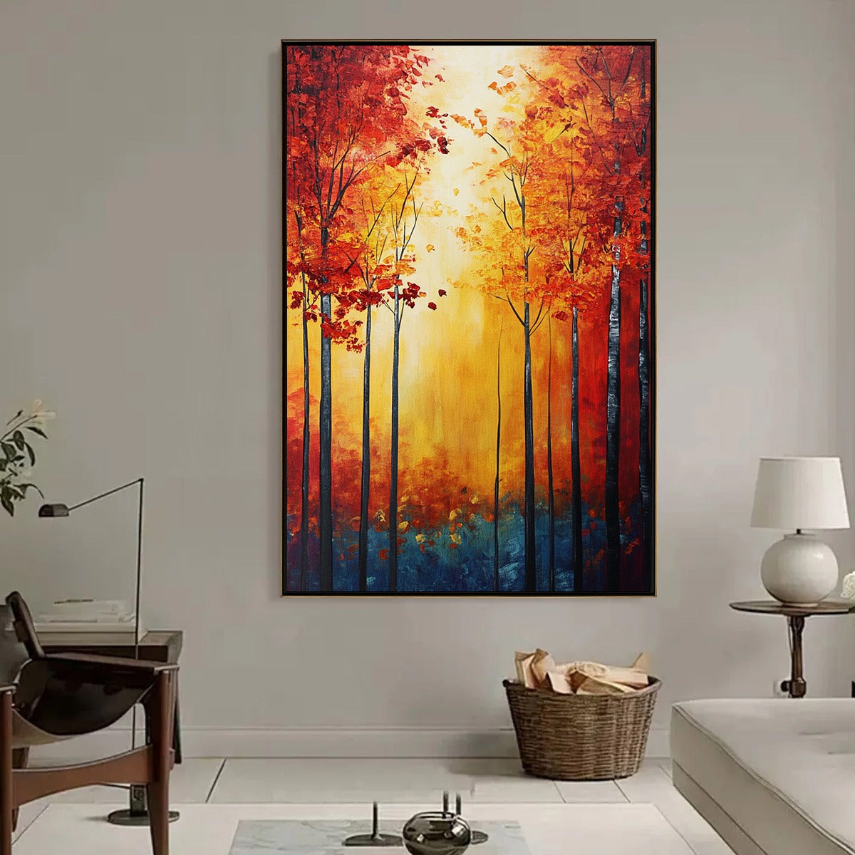 AUTUMN GLOW: Textured Abstract Forest Oil Painting