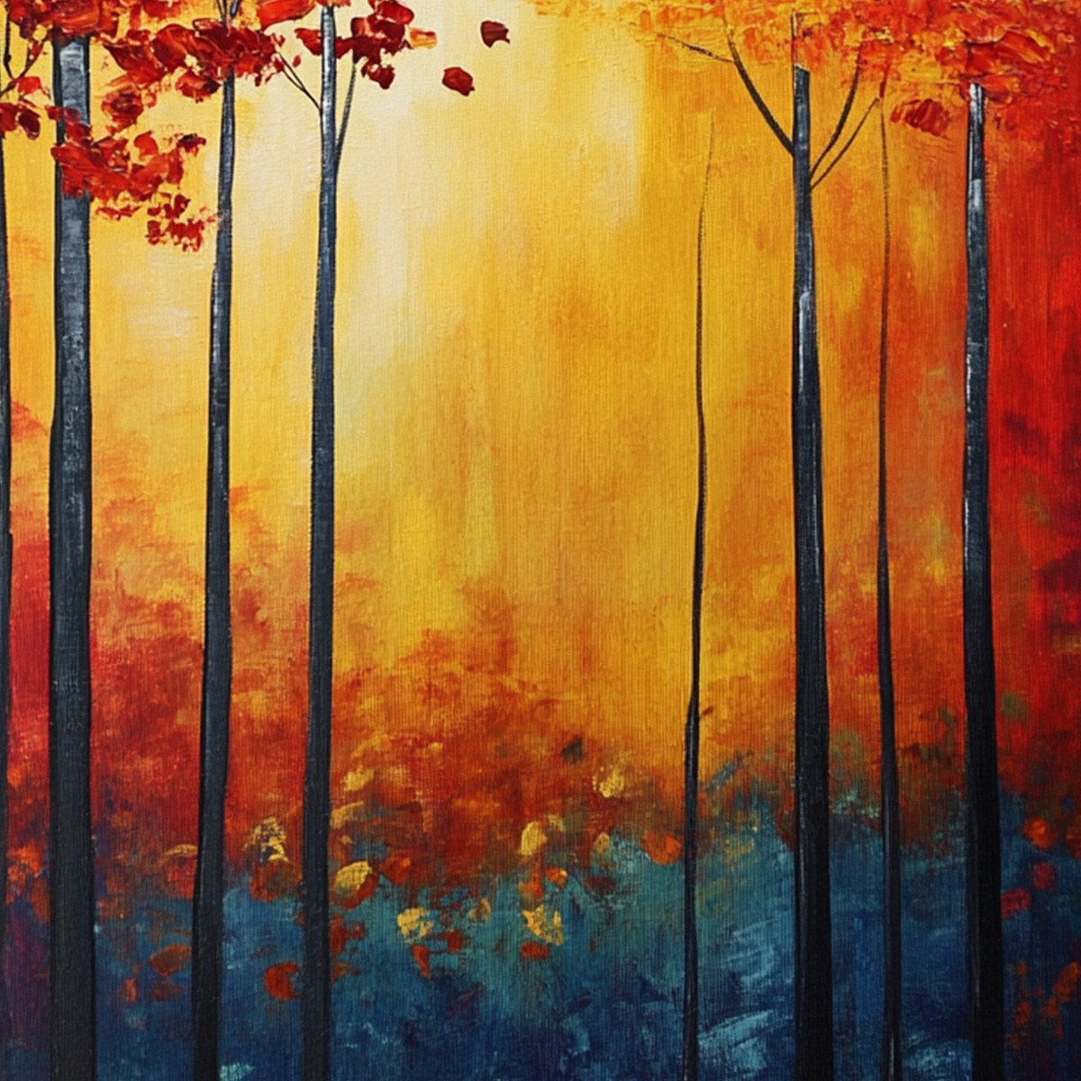 AUTUMN GLOW: Textured Abstract Forest Oil Painting