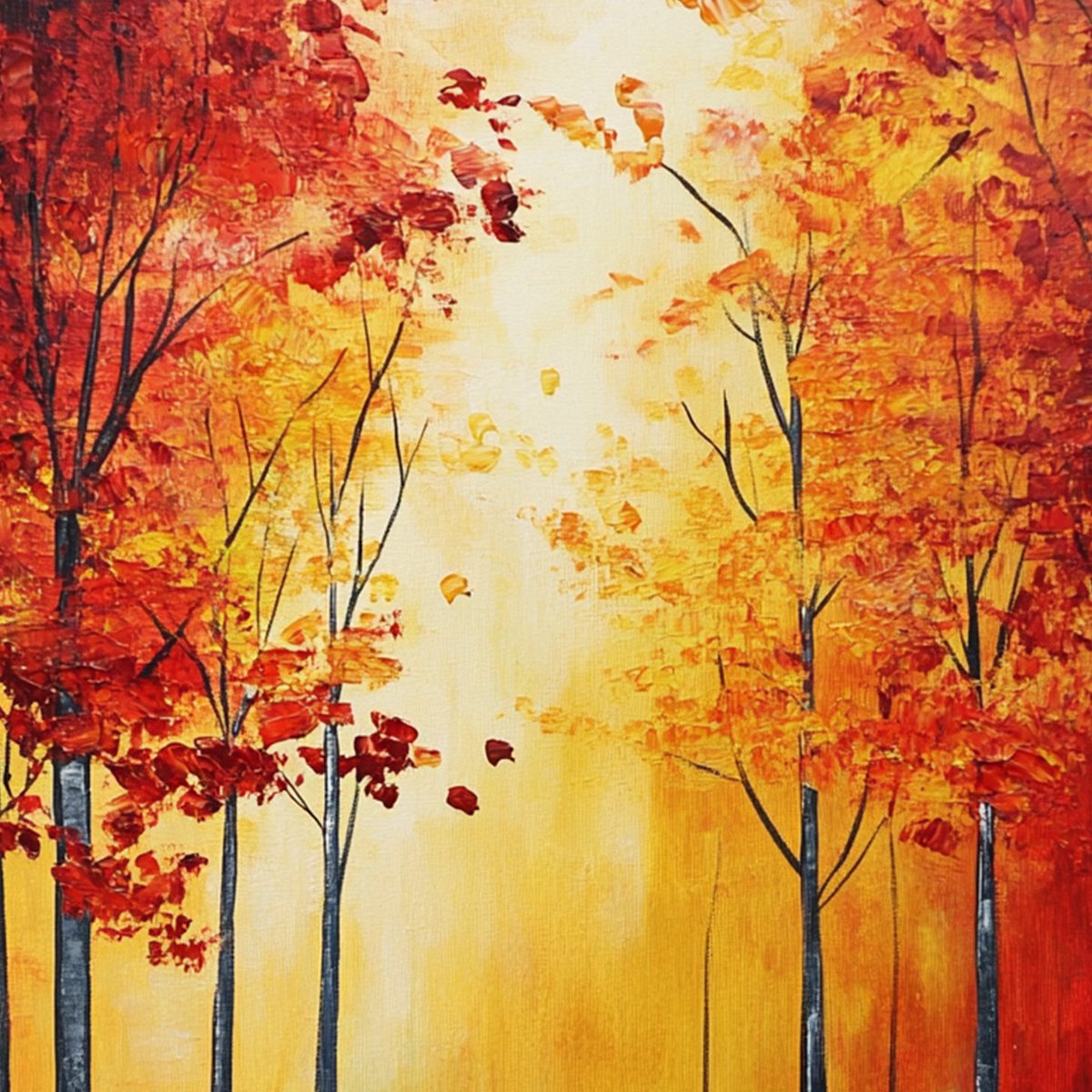 AUTUMN GLOW: Textured Abstract Forest Oil Painting
