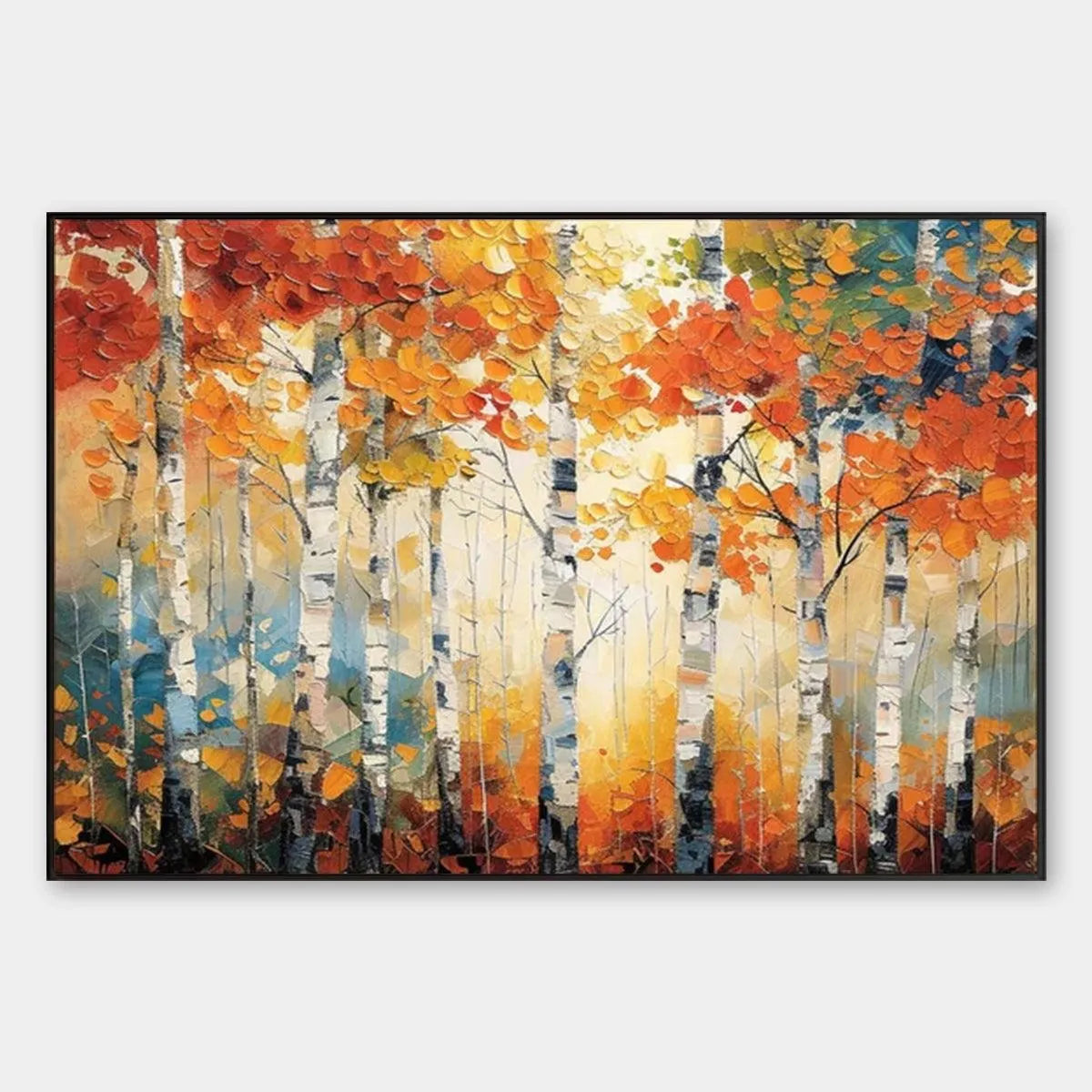 Textured Forest Painting, Impasto Wall Art, Horizontal Canvas, Fall Decor