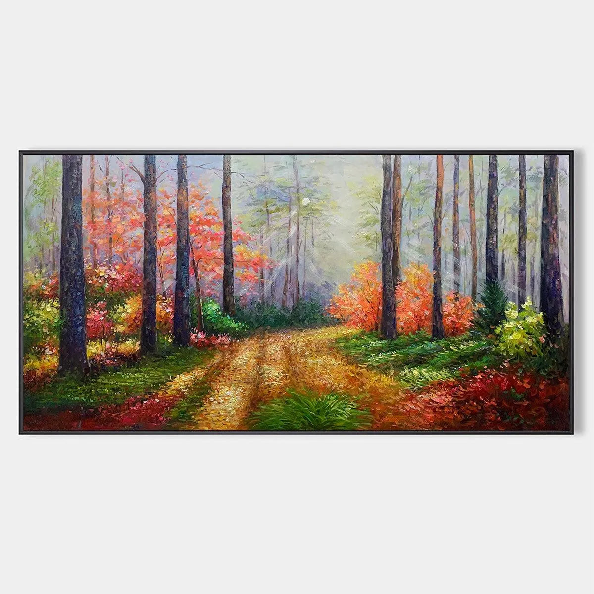 Panoramic Forest Landscape Painting, Autumn Colors Wall Art, Nature Decor, Canvas Artwork