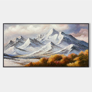Autumn Majesty: Panoramic Mountain Landscape Oil Painting Canvas Wall Art Decor with Autumn Foliage
