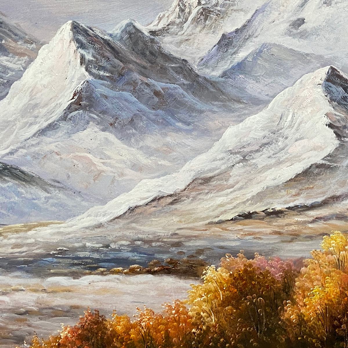Autumn Majesty: Panoramic Mountain Landscape Oil Painting Canvas